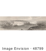 #48799 Royalty-Free Stock Illustration Of A Sepia Toned Engraving Of Niagara Falls From The Canadian Side