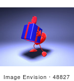 #48827 Royalty-Free (Rf) Illustration Of A 3d Red Love Heart Mascot Carrying A Present - Version 3