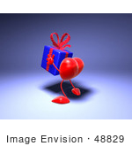 #48829 Royalty-Free (Rf) Illustration Of A 3d Red Love Heart Mascot Carrying A Present - Version 6