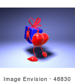 #48830 Royalty-Free (Rf) Illustration Of A 3d Red Love Heart Mascot Carrying A Present - Version 4
