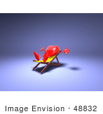 #48832 Royalty-Free (Rf) Illustration Of A 3d Red Love Heart Mascot Sun Bathing In A Chair - Version 1