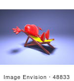 #48833 Royalty-Free (Rf) Illustration Of A 3d Red Love Heart Mascot Sun Bathing In A Chair - Version 3