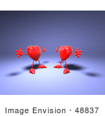 #48837 Royalty-Free (Rf) Illustration Of Two 3d Red Love Heart Mascots Holding Their Arms Open For A Hug - Version 2