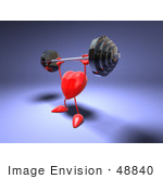 #48840 Royalty-Free (Rf) Illustration Of A Romantic 3d Red Love Heart Mascot Lifting A Barbell - Version 2