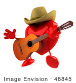 #48845 Royalty-Free (Rf) Illustration Of A 3d Red Love Heart Mascot Playing Country Music