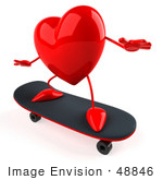 #48846 Royalty-Free (Rf) Illustration Of A 3d Red Love Heart Mascot Skateboarding