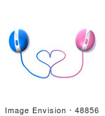 #48856 Royalty-Free (Rf) Illustration Of 3d Pink And Blue Computer Mice With Their Cables Forming A Love Heart - Version 1