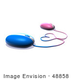 #48858 Royalty-Free (Rf) Illustration Of 3d Pink And Blue Computer Mice With Their Cables Forming A Love Heart - Version 2
