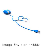 #48861 Royalty-Free (Rf) Illustration Of A 3d Blue Computer Mouse With The Cable Forming A Love Heart - Version 1