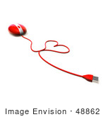 #48862 Royalty-Free (Rf) Illustration Of A 3d Red Computer Mouse With The Cable Forming A Love Heart - Version 3