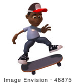 #48875 Royalty-Free (Rf) Illustration Of A 3d Black Boy Skateboarding - Version 3