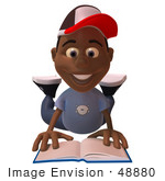 #48880 Royalty-Free (Rf) Illustration Of A 3d Black Boy Reading A Book On His Belly - Version 1
