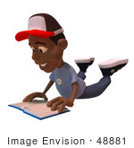 #48881 Royalty-Free (Rf) Illustration Of A 3d Black Boy Reading A Book On His Belly - Version 2