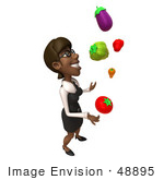 #48895 Royalty-Free (Rf) Illustration Of A 3d Black Businesswoman Juggling Veggies - Pose 2