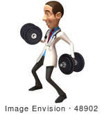 #48902 Royalty-Free (Rf) Illustration Of A 3d White Male Doctor Lifting Dumbbells - Version 2