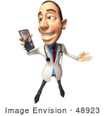#48923 Royalty-Free (Rf) Illustration Of A 3d White Male Doctor Holding A Cell Phone - Version 3
