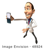 #48924 Royalty-Free (Rf) Illustration Of A 3d White Male Doctor Holding A Cell Phone - Version 8