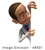 #48931 Royalty-Free (Rf) Illustration Of A 3d White Male Doctor Looking Around A Blank Sign - Version 2