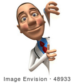 #48933 Royalty-Free (Rf) Illustration Of A 3d White Male Doctor Looking Around A Blank Sign - Version 1
