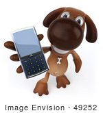 #49252 Royalty-Free (Rf) Illustration Of A 3d Brown Dog Mascot Holding A Cell Phone