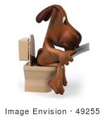 #49255 Royalty-Free (Rf) Illustration Of A 3d Brown Dog Mascot Reading On A Toilet - Pose 2