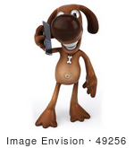 #49256 Royalty-Free (Rf) Illustration Of A 3d Brown Dog Mascot Talking On A Cell Phone