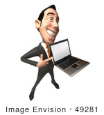 #49281 Royalty-Free (Rf) Illustration Of A 3d Asian Businessman Holding A Laptop With A Blank Screen - Version 4
