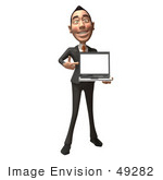 #49282 Royalty-Free (Rf) Illustration Of A 3d Asian Businessman Holding A Laptop With A Blank Screen - Version 1