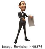 #49376 Royalty-Free (Rf) Illustration Of A 3d White Corporate Businessman Holding A Contract - Version 2