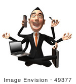 #49377 Royalty-Free (Rf) Illustration Of A 3d Asian Businessman Multi Tasking - Version 2