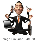 #49378 Royalty-Free (Rf) Illustration Of A 3d Asian Businessman Multi Tasking - Version 1