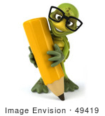 #49419 Royalty-Free (Rf) Illustration Of A 3d Green Turtle Mascot Holding A Pencil - Version 3