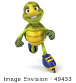 #49433 Royalty-Free (Rf) Illustration Of A 3d Green Turtle Mascot Roller Blading - Version 3
