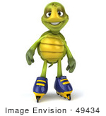 #49434 Royalty-Free (Rf) Illustration Of A 3d Green Turtle Mascot Roller Blading - Version 2