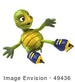 #49436 Royalty-Free (Rf) Illustration Of A 3d Green Turtle Mascot Roller Blading - Version 6