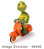 #49440 Royalty-Free (Rf) Illustration Of A 3d Green Turtle Mascot Riding A Scooter - Version 2