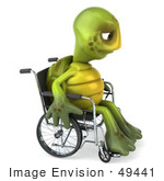 #49441 Royalty-Free (Rf) Illustration Of A 3d Sad Green Turtle Mascot Pouting In A Wheelchair