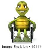 #49444 Royalty-Free (Rf) Illustration Of A 3d Green Turtle Mascot Using A Wheelchair - Version 1
