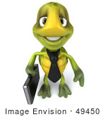 #49450 Royalty-Free (Rf) Illustration Of A 3d Green Turtle Mascot Businessman With A Briefcase - Version 2
