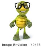 #49453 Royalty-Free (Rf) Illustration Of A 3d Green Turtle Mascot Pointing And Smiling