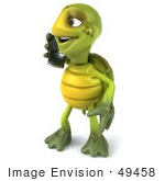 #49458 Royalty-Free (Rf) Illustration Of A 3d Green Turtle Mascot Talking On A Cell Phone