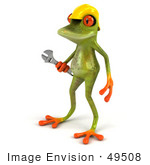 #49508 Royalty-Free (Rf) Illustration Of A 3d Red Eyed Tree Frog Contractor Wearing A Hard Hat And Holding A Wrench - Version 2