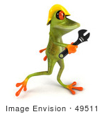 #49511 Royalty-Free (Rf) Illustration Of A 3d Red Eyed Tree Frog Contractor Wearing A Hard Hat And Holding A Wrench - Version 4