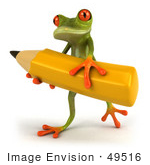 #49516 Royalty-Free (Rf) Illustration Of A 3d Red Eyed Tree Frog Carrying A Large Yellow Pencil - Version 1