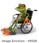 #49528 Royalty-Free (Rf) Illustration Of A Handicap 3d Red Eyed Tree Frog Using A Wheelchair - Version 1