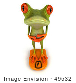 #49532 Royalty-Free (Rf) Illustration Of A 3d Green Tree Frog Weighing Himself On A Scale