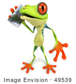 #49539 Royalty-Free (RF) Illustration Of A 3d Green Tree Frog Character Using A Cell Phone - Version 2 by Julos