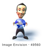 #49560 Royalty-Free (Rf) Illustration Of A 3d Businessman Mascot Holding A Globe - Version 3