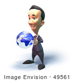 #49561 Royalty-Free (Rf) Illustration Of A 3d Businessman Mascot Holding A Globe - Version 4
