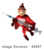#49567 Royalty-Free (Rf) Illustration Of A 3d Red Superhero Holding A Swine Flu Syringe